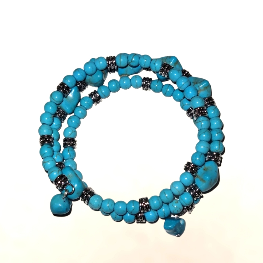 Turquoise Gemstone wire memory 3 wrap bracelet